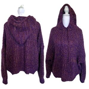 EARTHBOUND Purple Pink mixed hues   Oversized Hooded Knit Sweater Sz Small